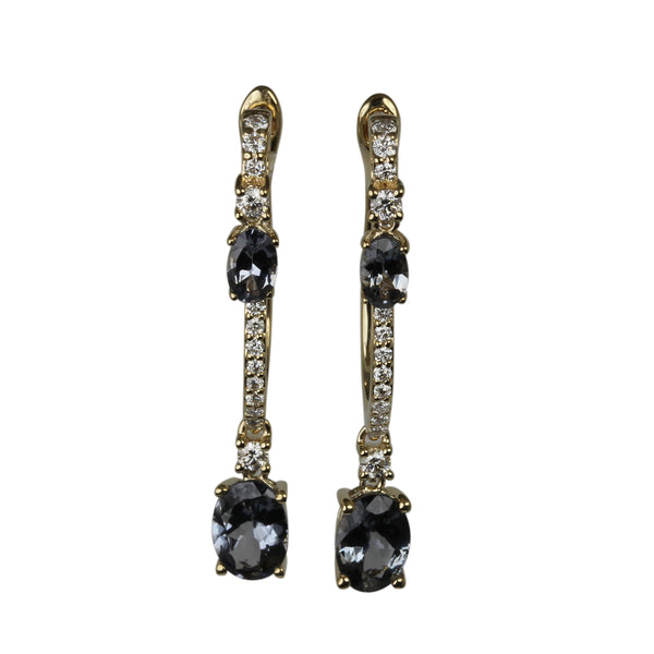 14k Gold Grey Spinel & Diamond Hinge Drop Earrings