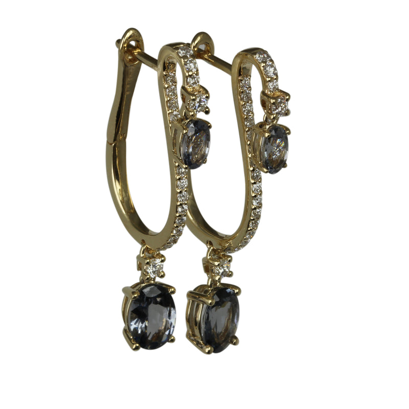 14k Gold Grey Spinel & Diamond Hinge Drop Earrings