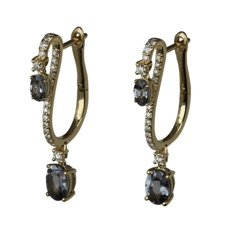 14k Gold Grey Spinel & Diamond Hinge Drop Earrings