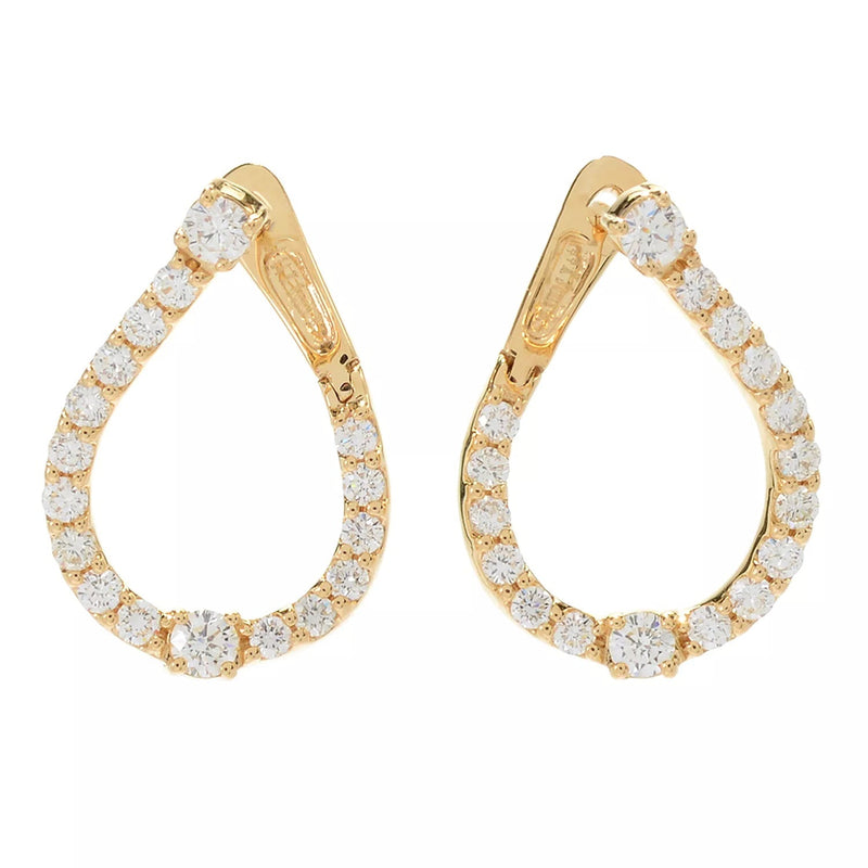 14K Teardrop Silhouette Diamond  Hoop Earrings