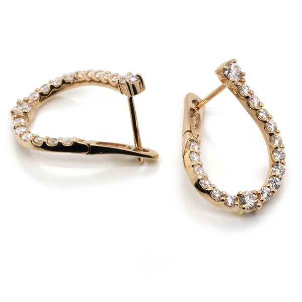 14K Teardrop Silhouette Diamond  Hoop Earrings