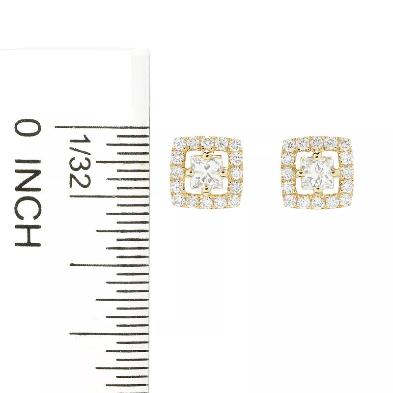 14KT Princess Diamond Halo Earrings