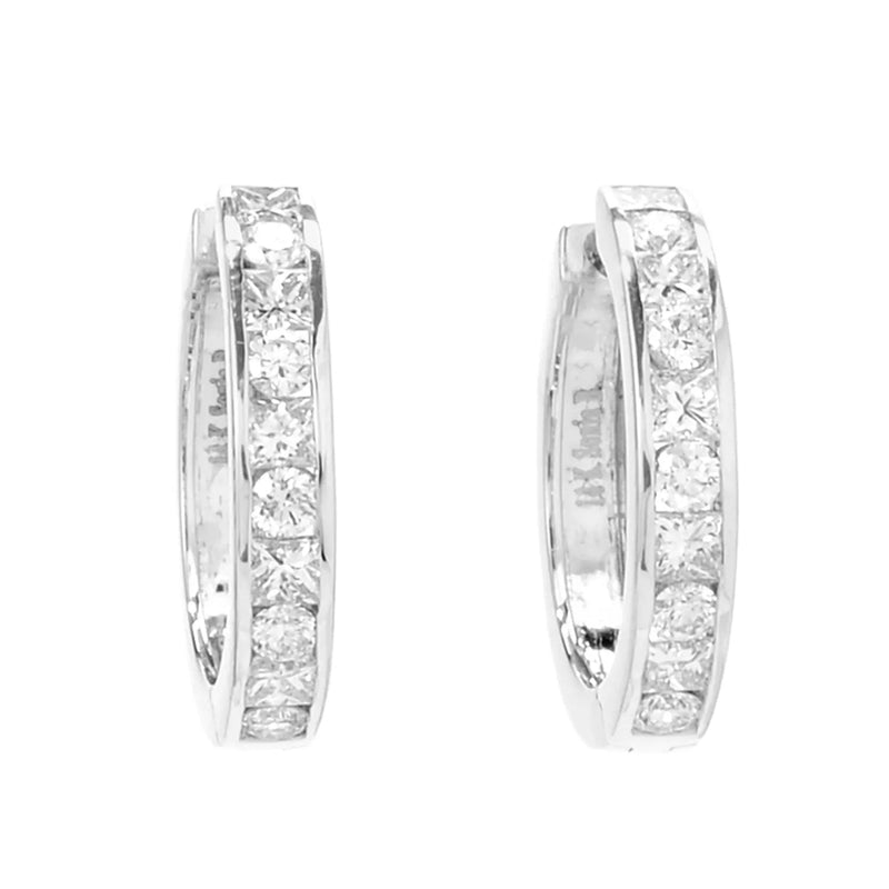 14K Diamond Princess and Round Hoop Earrings