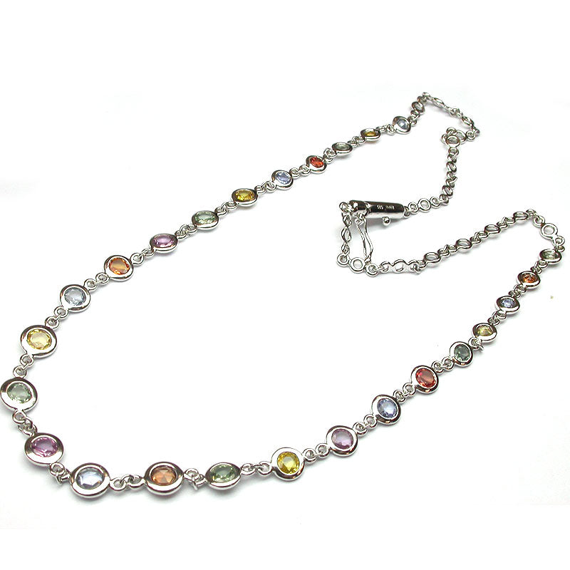 14k White Gold 17'' Multi-color Rose Cut Sapphire Necklace