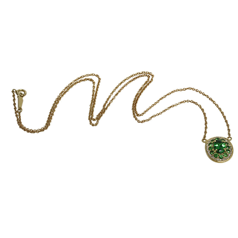 14k Gold Tsavorite & Diamond Oval Necklace