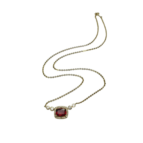 14k Gold Rhodolite & Diamond Necklace