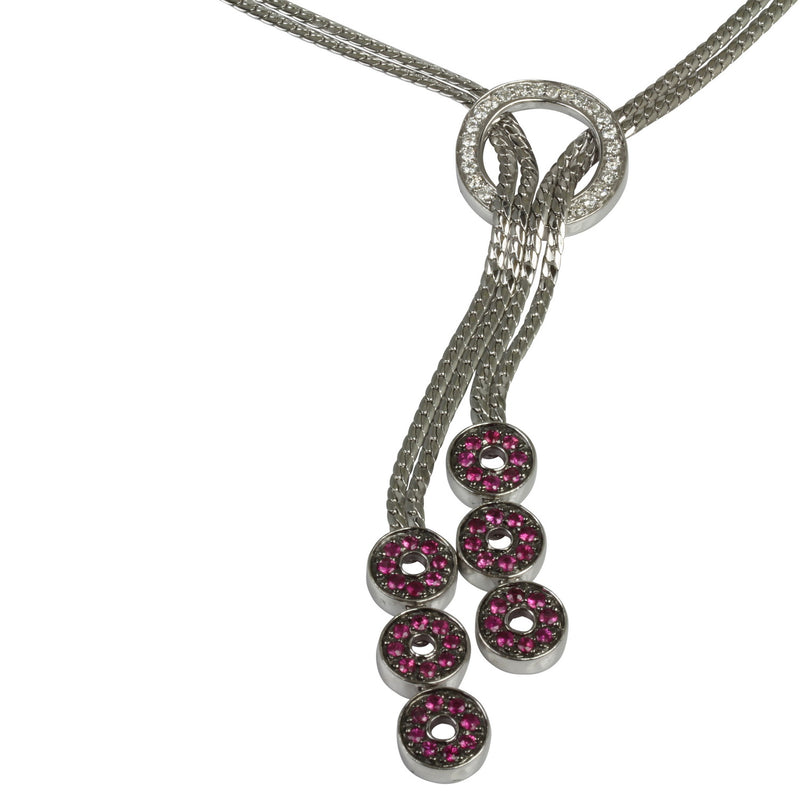 18k Gold 17'' Pink Sapphire & Diamond Lariat Necklace