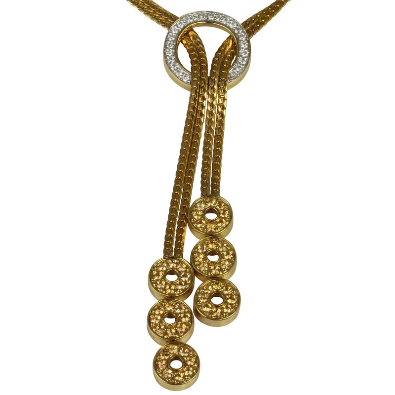 18k Gold 17'' Spessartite & Diamond Lariat Necklace