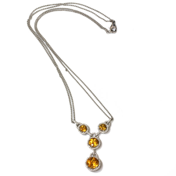 18k Gold 17" Citrine & Diamond Double Strand Necklace