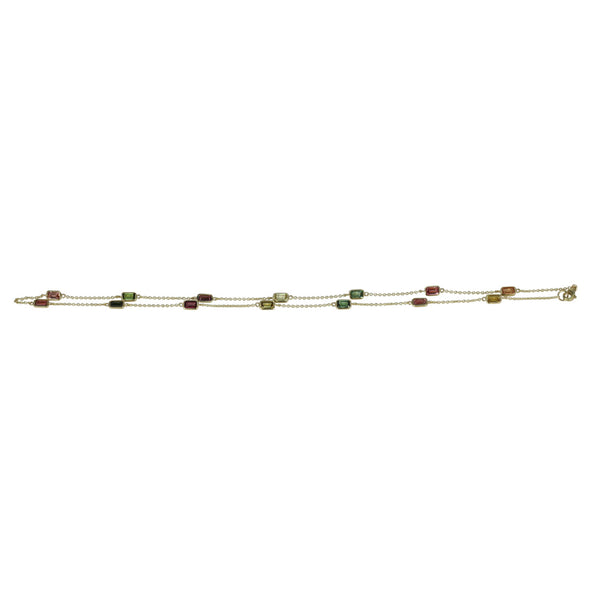 14k Gold Multi-color Tourmaline Station Necklace