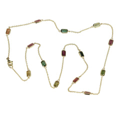 14k Gold Multi-color Tourmaline Station Necklace