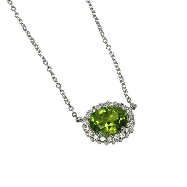 14k Gold Peridot Oval Basket Pendant Necklace