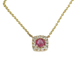 14k Gold Rose Cut Pink Sapphire & Diamond Necklace