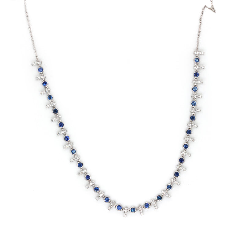 14k Gold Blue Sapphire & Diamond Necklace