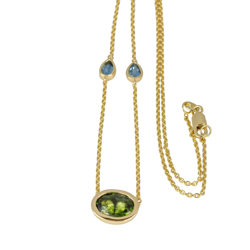 14k Gold Multi Gemstone Chain Station Necklace