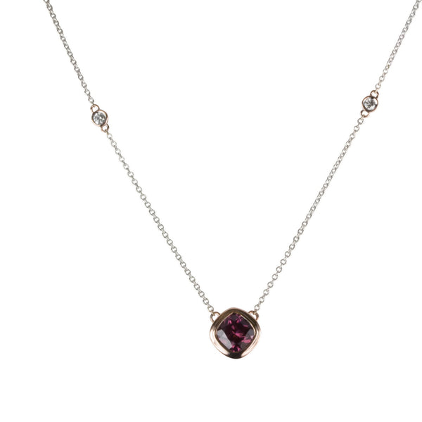 14k Gold Rubelite, Aquamarine & Diamond Station Necklace