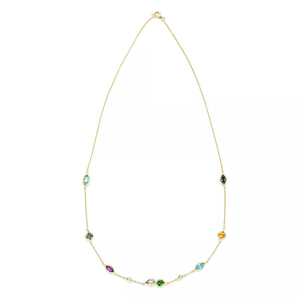 14k Yellow Gold Diamond and Multi Gems Station Necklace
