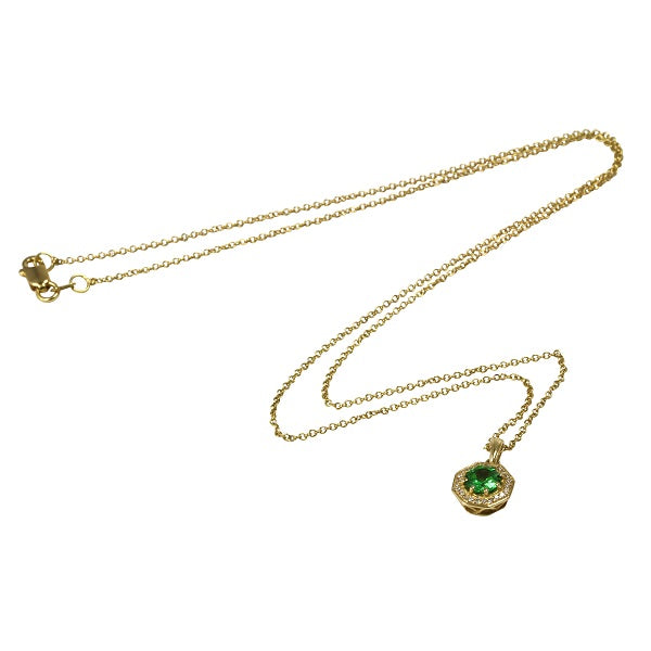 14k Gold Round Tsavorite & Diamond Pendant Necklace