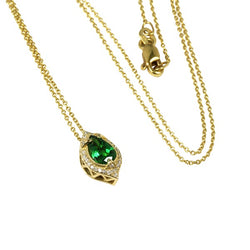 14k Gold Pear Shaped Tsavorite Pendant Necklace