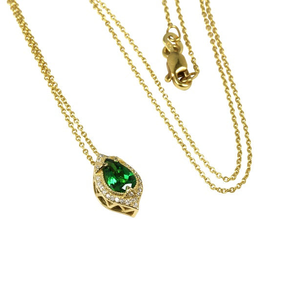 14k Gold Pear Shaped Tsavorite Pendant Necklace