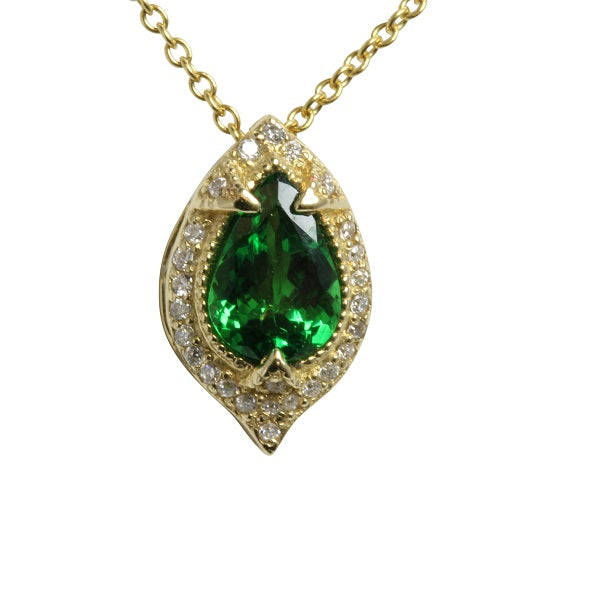 14k Gold Pear Shaped Tsavorite Pendant Necklace