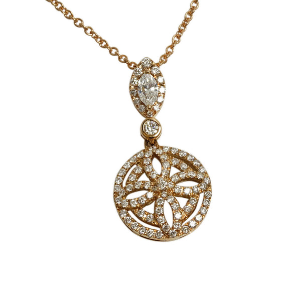 18k Gold & Diamond Filigree Floral Pendant Necklace