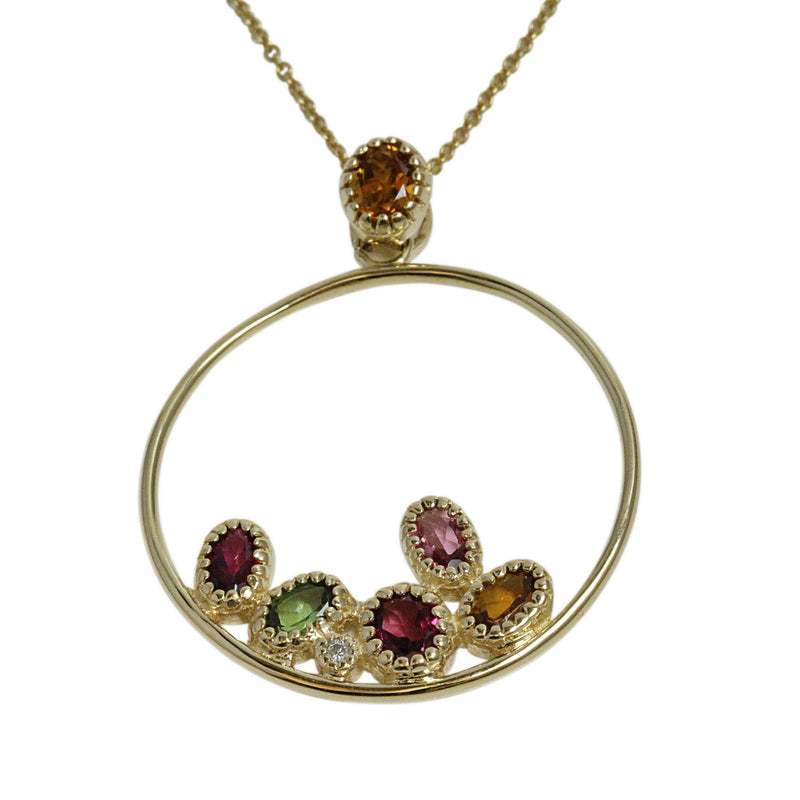 14k Yellow Gold & Multi-tourmaline Circle Hoop Pendant Necklace