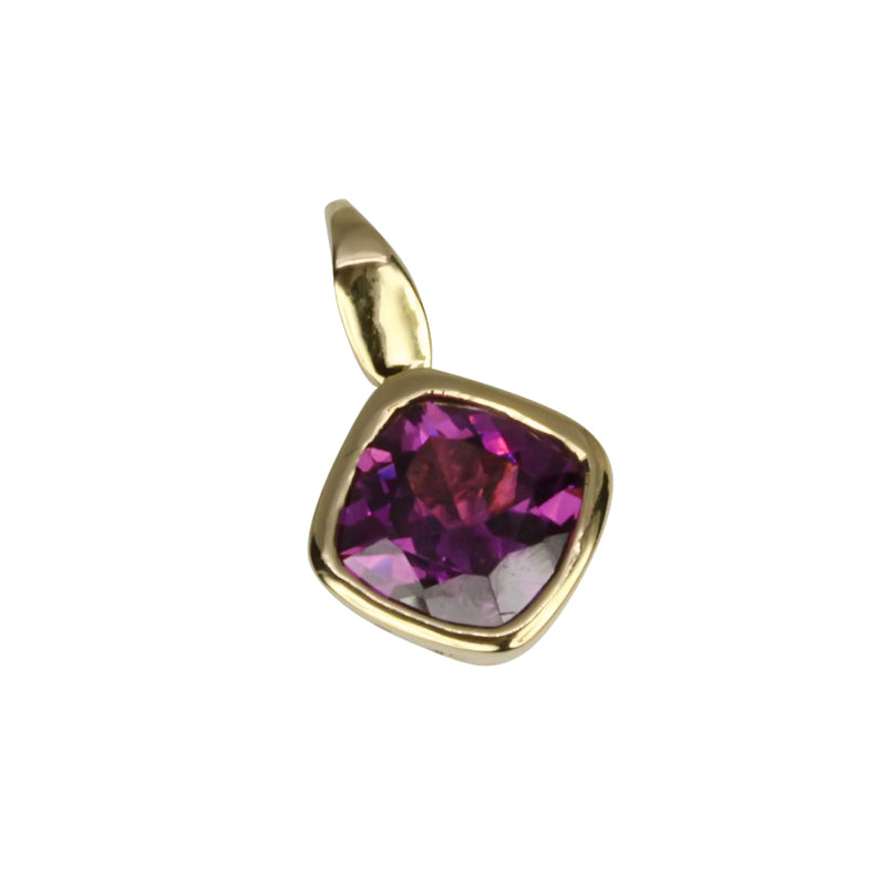 14k Gold Cushion Purple Garnet Pendant Necklace