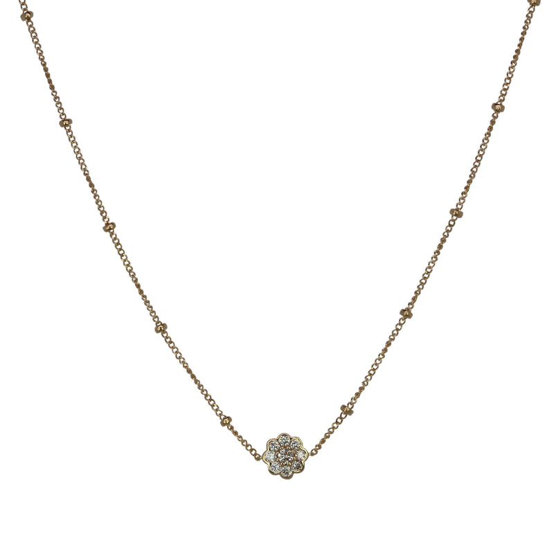 14k Yellow Gold Diamond Petite Flower Cluster Necklace