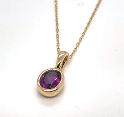 14ky Oval colored stone bezel set enhancer pendant with 18" chain