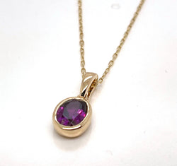 14ky Oval colored stone bezel set enhancer pendant with 18" chain