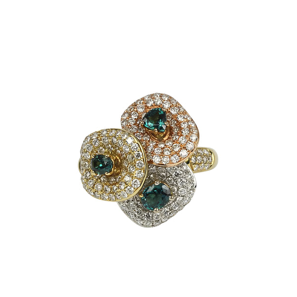 14k Tri-toned Gold Alexandrite & Diamond Ring