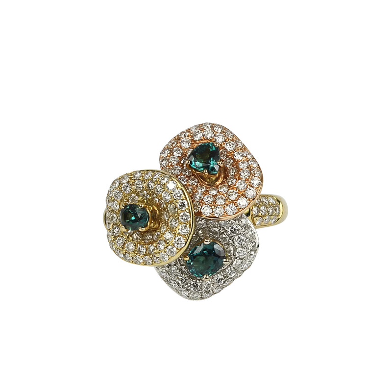14k Tri-toned Gold Alexandrite & Diamond Ring