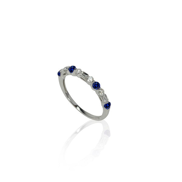 14k Gold Blue Sapphire & Diamond Stackable Ring