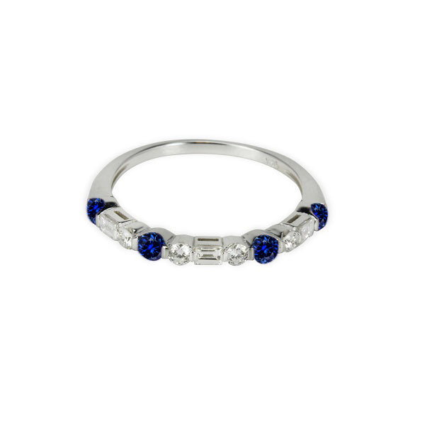 14k Gold Blue Sapphire & Diamond Stackable Ring