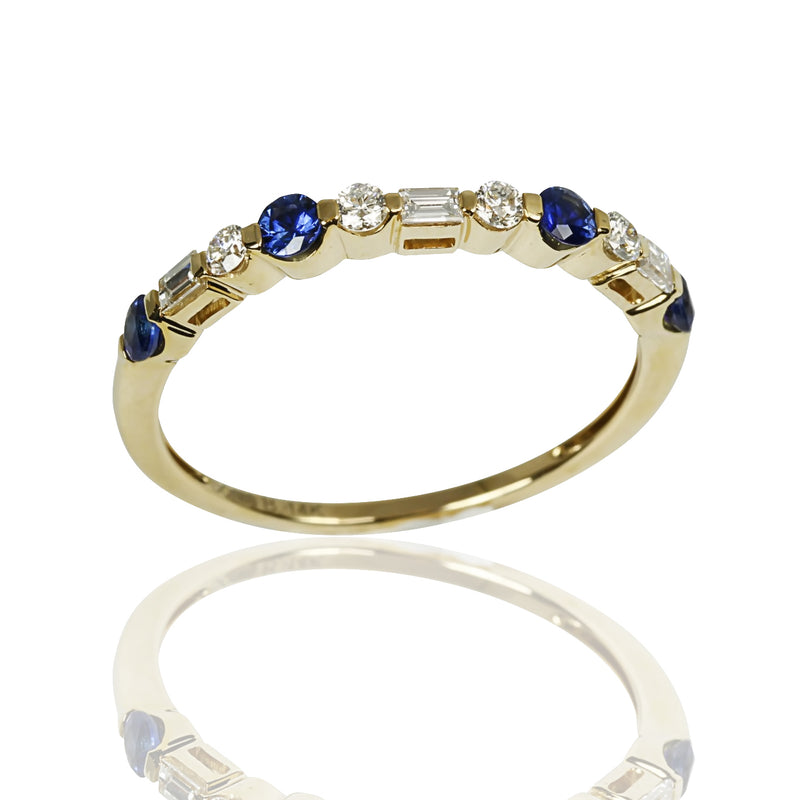 14k Gold Blue Sapphire & Diamond Stackable Ring