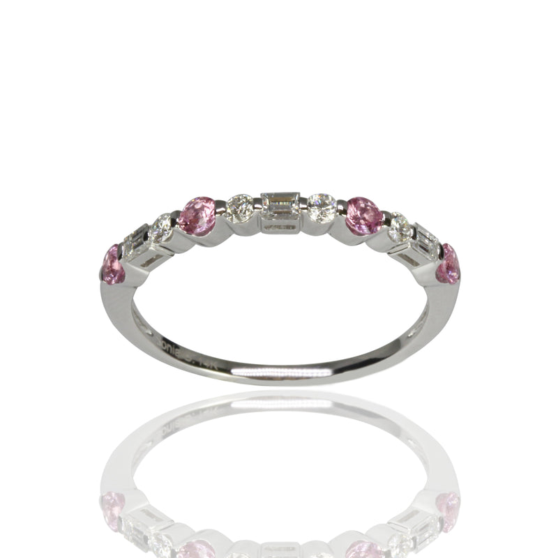 14k Gold Pink Sapphire & Diamond Stackable Ring