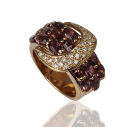 14k Gold Rhodolite & Diamond Buckle Ring