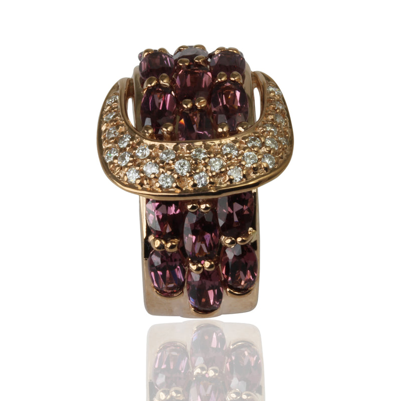 14k Gold Rhodolite & Diamond Buckle Ring