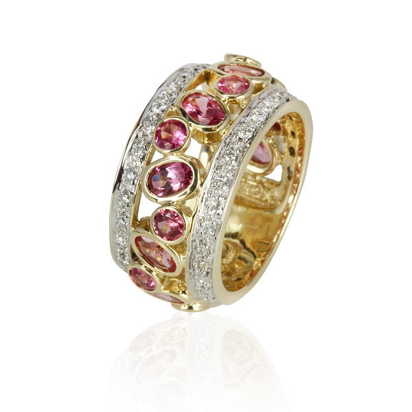 14k Yellow Gold Pink Spinel & Diamond Ring