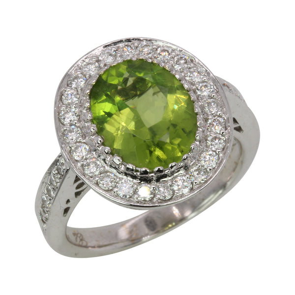 14k Gold Peridot & Diamond Ring