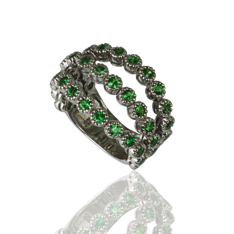 14k White Gold Three Row Flex Tsavorite Ring