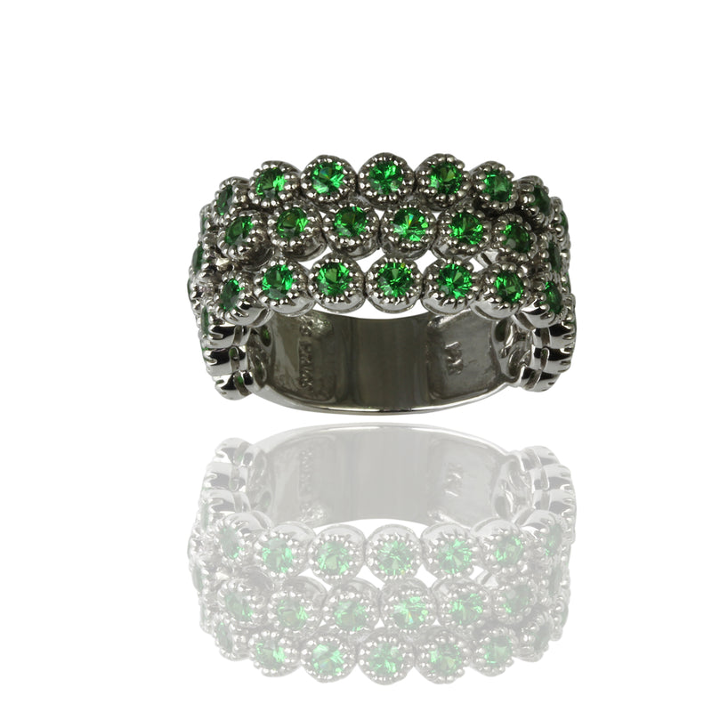 14k White Gold Three Row Flex Tsavorite Ring