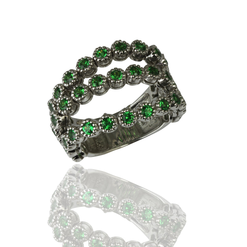 14k White Gold Three Row Flex Tsavorite Ring