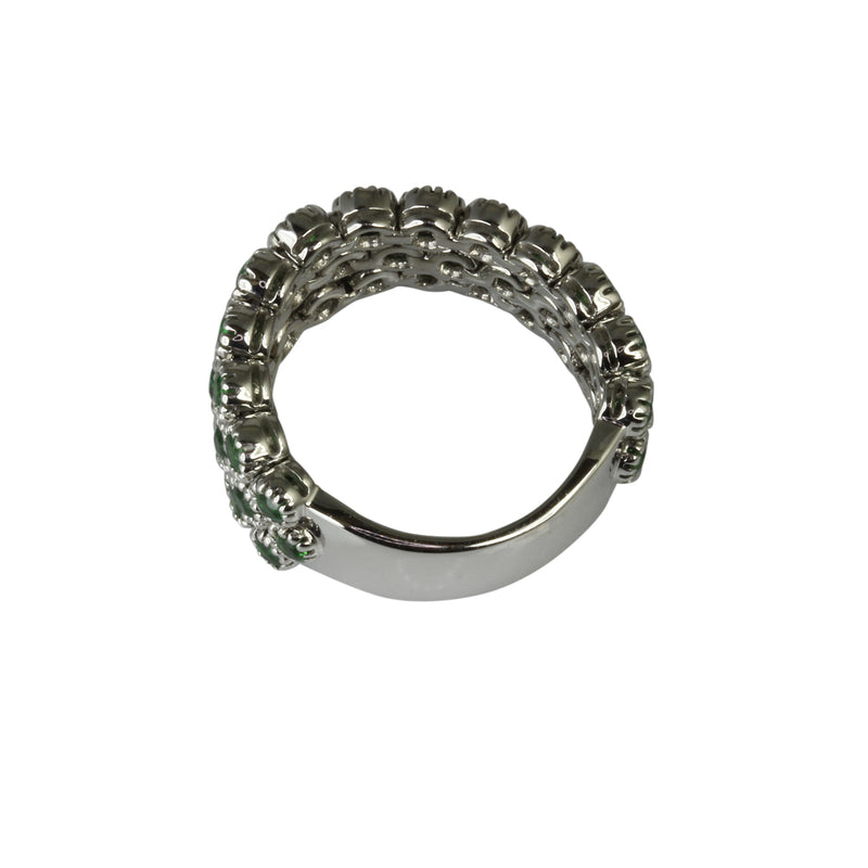 14k White Gold Three Row Flex Tsavorite Ring