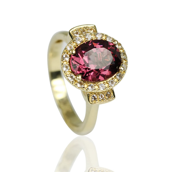 14k Gold Rhodolite & Diamond Flair Ring