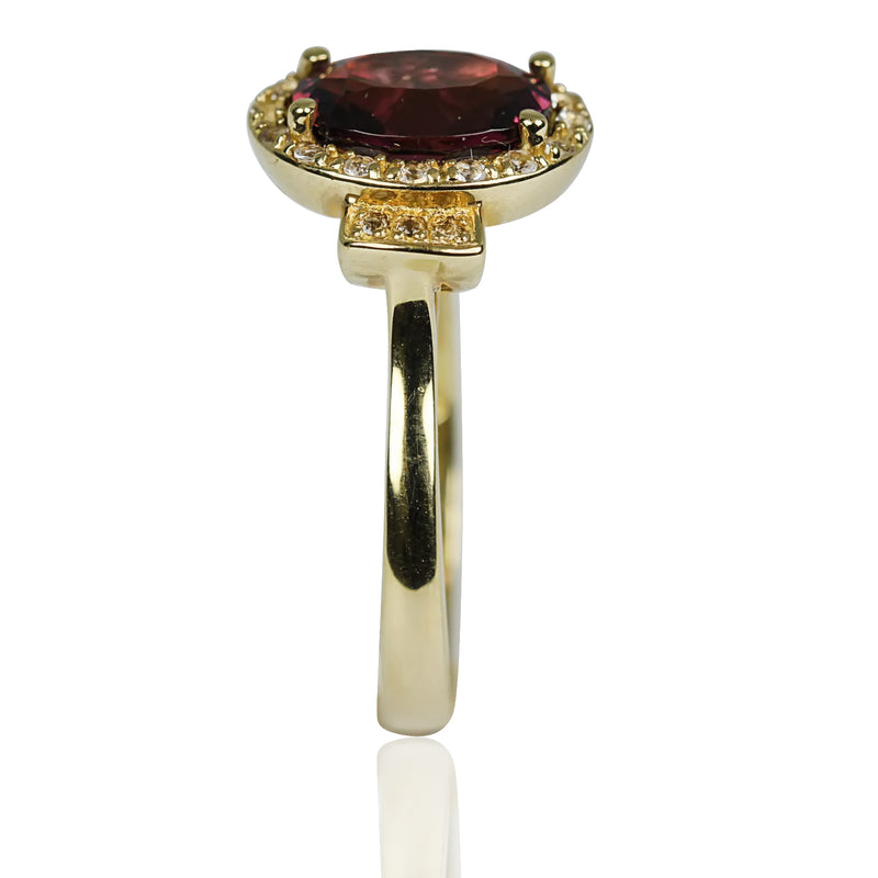 14k Gold Rhodolite & Diamond Flair Ring