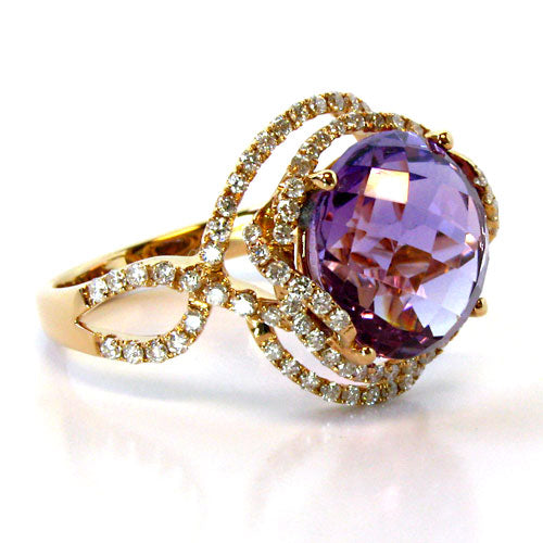 18k Gold Swirling Amethyst & Diamond Ring