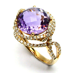 18k Gold Swirling Amethyst & Diamond Ring