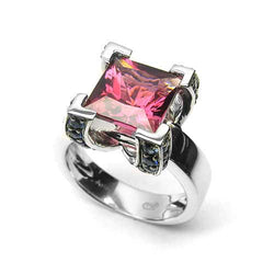 18k Gold Pink Tourmaline & Blue Sapphire Ring